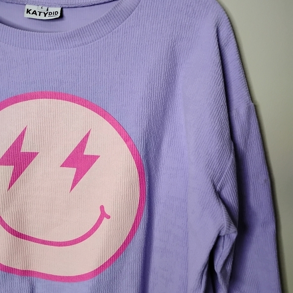 Katydid Lightning Smiley Oversized Sweatshirt L Purple Dopamine Street Style - Picture 3 of 6